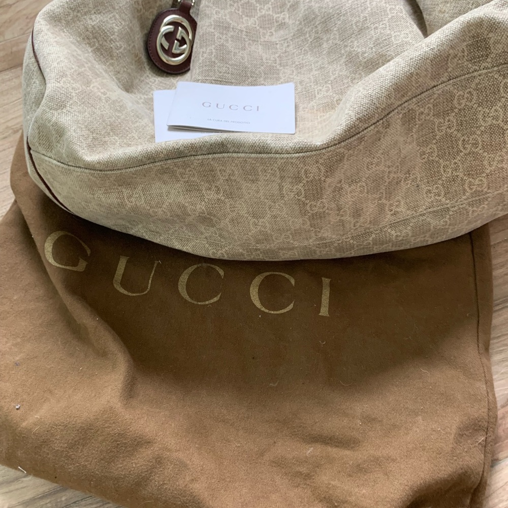 Authentic Gucci bag light beige with brown leather handles - Picture 6 of 8